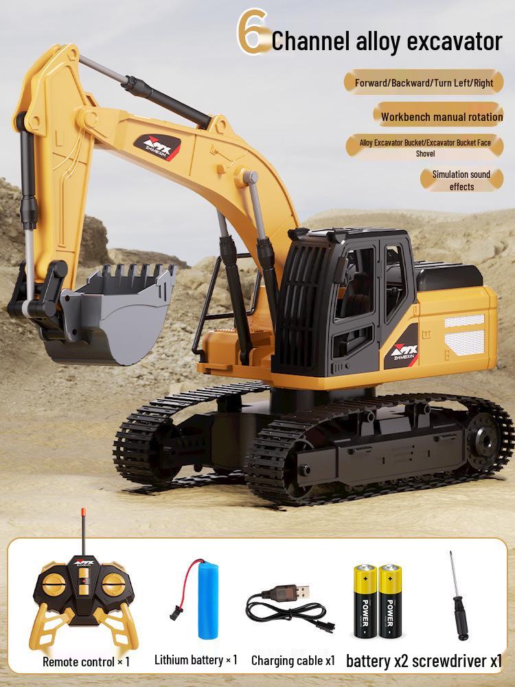 Cross-Border Remote Control Alloy Excavator Toy Car – Electric Simulation Digging Engineering Vehicle for Kids