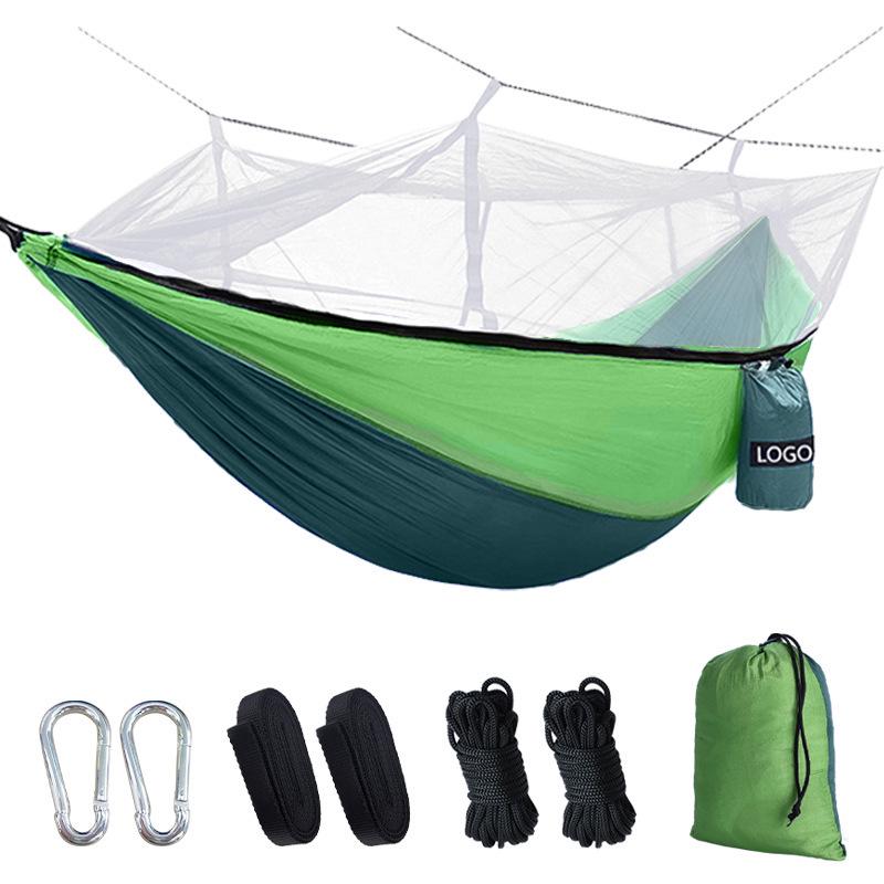 Portable Double Hammock with Mosquito Net - Quick Open Nylon Camping Swing
