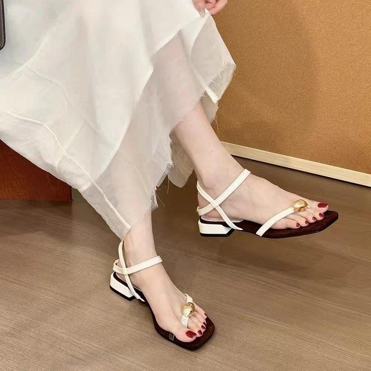 

Fashion Fashion Gladiator Toe Sandals Metal Buckle Narrow Band Thin Low Heel Party Shoes Open Toe Thin Heels Slippers Women s Sandals 40 бежевый