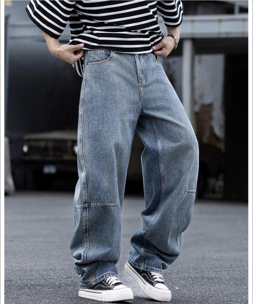 American Deconstruction Scimitar Washed Jeans Men's Summer New Trendy Brand Vibe Design Sense Loose Casual Wide-leg Pants
