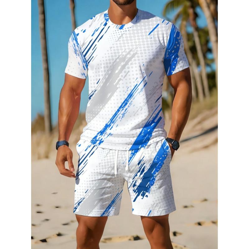 Casual Sports Suit Breathable Outdoor Leisure Men's Round Neck T-shirt Shorts Pants Suit Summer Digital Printing Printing Suit for Men and Adults