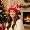 Pruhovaná vánoční čepice skřítka s ušima a bambulí, Pletené doplňky pro sváteční večírky, Čepice Santa Clause, Měkká teplá pro dospělé i děti, Zimní teplo