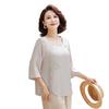 Elegant Embroidered T-Shirt for Middle-Aged & Elderly Women - Summer Seven-Sleeve, Comfortable & Loose Fit