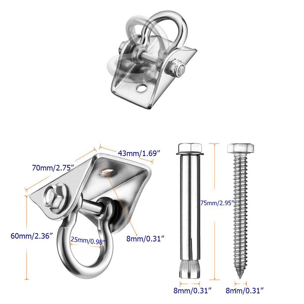 360 Degrees Rotate Swing Hangers Suspension Hooks Kit Stainless Steel Hammock Fixed Accessories for Indoor Outdoor