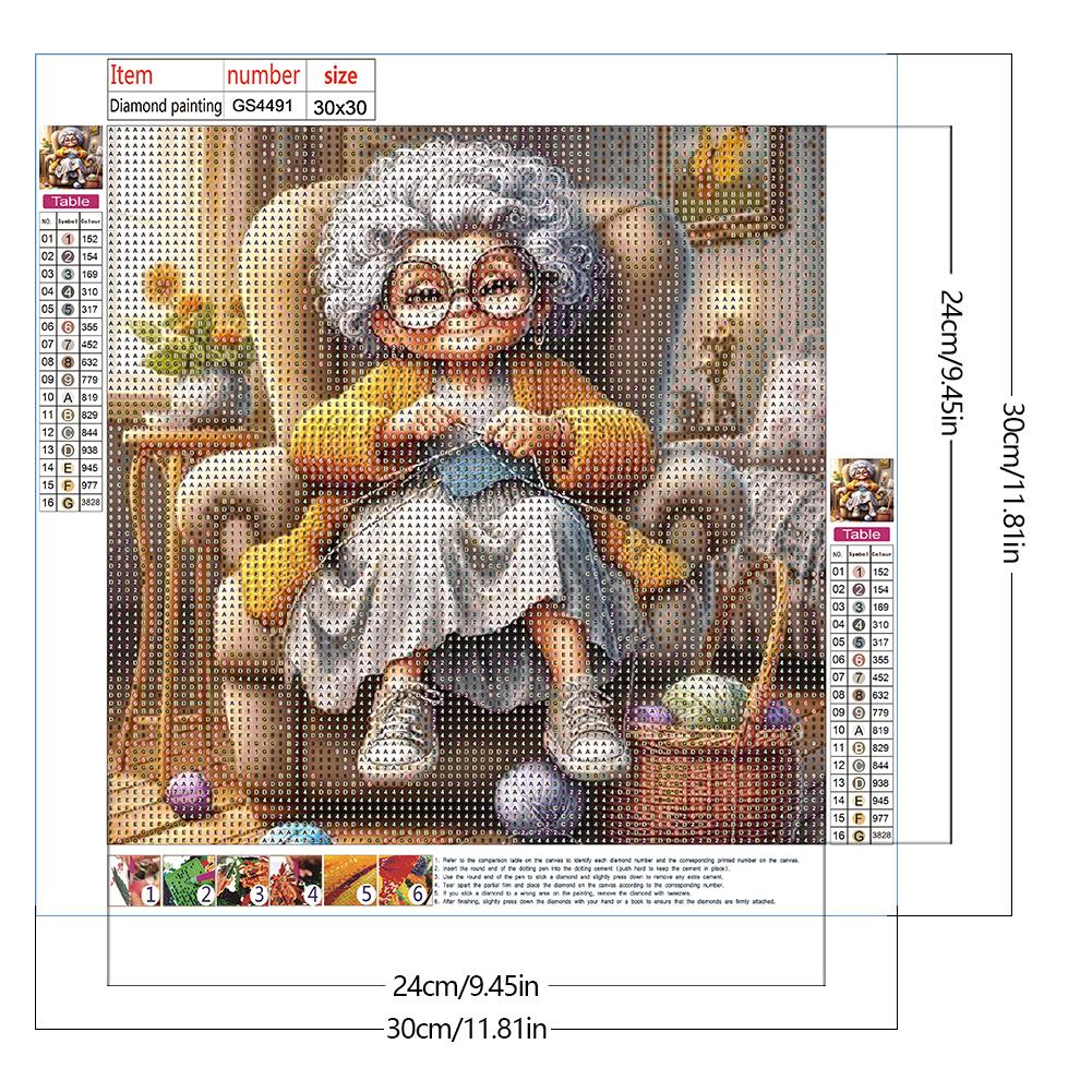 5D DIY Diamantová malba s plným kulatým vrtáním Babiččina sada Domácí dekorace Umělecké řemeslo 30x30cm