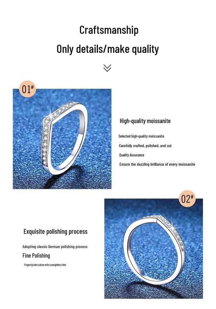 V-Shaped S925 Sterling Silver Moissanite Ring for Women - Korean Style Stackable Wedding Simulation Diamond