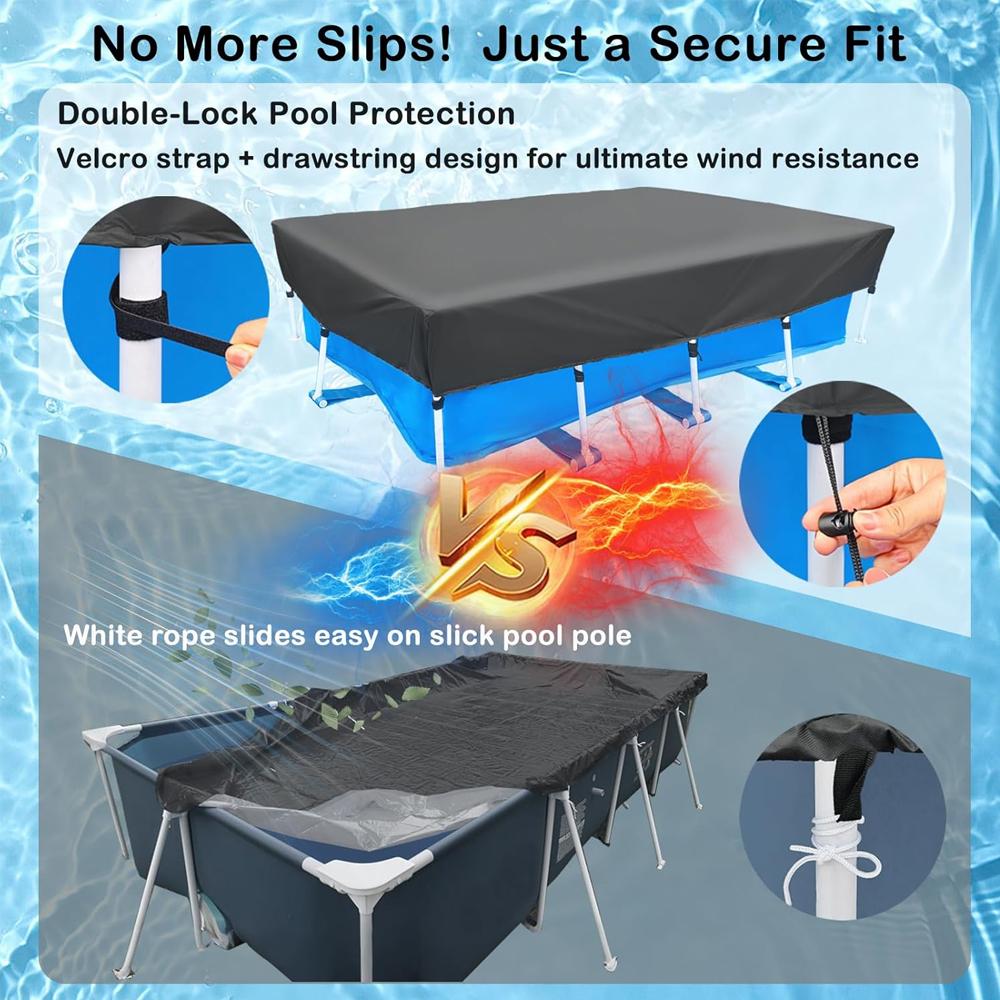 210D Rectangular Pool Cover Swimming Pool Cover for Above Ground Pool Frame Dust Rain Proof Garden Outdoor Square Pools Cover