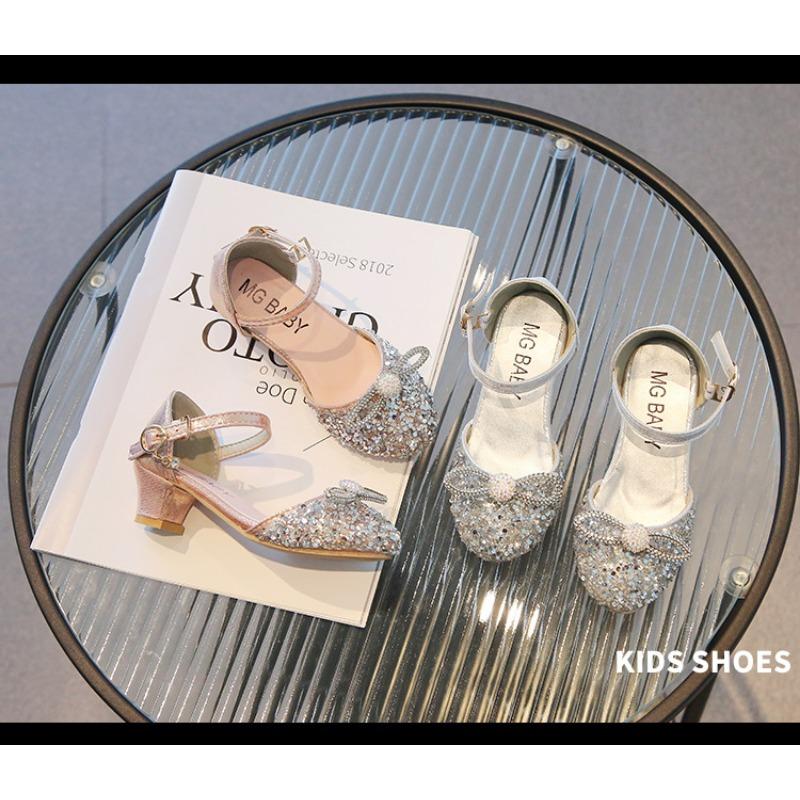 Girls Korean Style Princess Crystal Closed Toe High Heel Dance Sandals