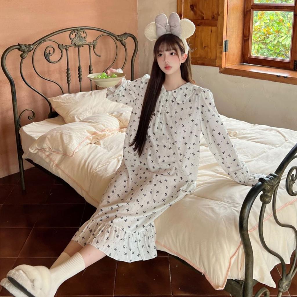 Ruth same style, autumn Korean version ins pure cotton retro small floral nightdress women's sweet lace girl long dress pajamas