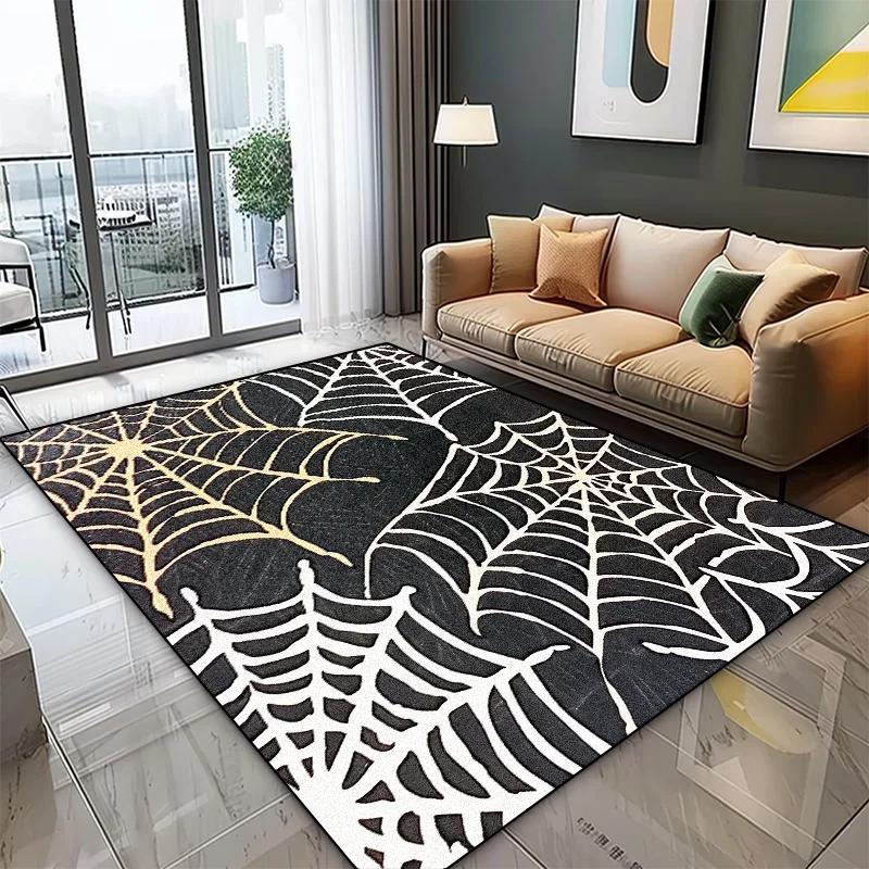 Abstract Web Area Rug – Artistic Spider Design Living Room Carpet, Non-Slip Oversized Gaming Room Floor Mat for Bedroom