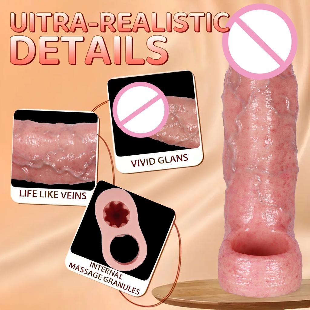Super Realistic Male Penis Cover with Hollow Elongated and Thickened Protection Intimate Cover Penis Cover Adult Sex Product Cock Rings Male Sex Toys