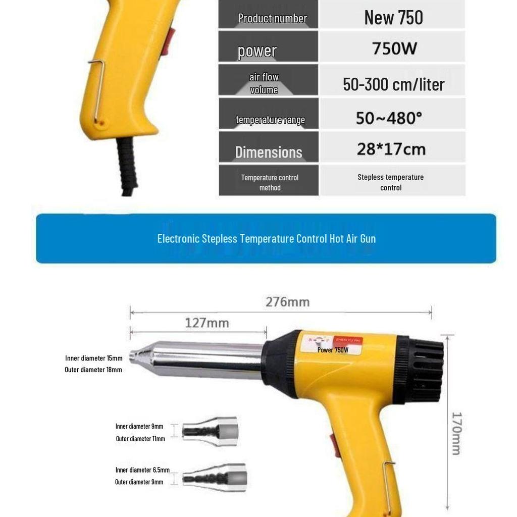 750W High-Power Portable Hot Air Plastic Welding Gun for PVC/PE/PP Industrial Use