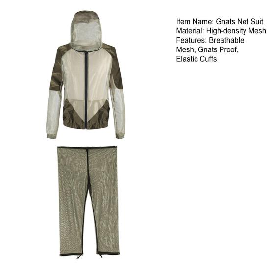 Adults Gnats Suits Breathable Mesh Hooded Jacket Pants Men Women Summer Outdoor Camping Full Body Protection Flies Gnats Proof Net Clothing