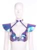 S-XXL Damen Glitzer Gothic Crop Top Neckholder Fledermausärmel Nietenbesatz Verstellbare Schnalle Korsett Bustier Schulterpanzer für Rave Club Party