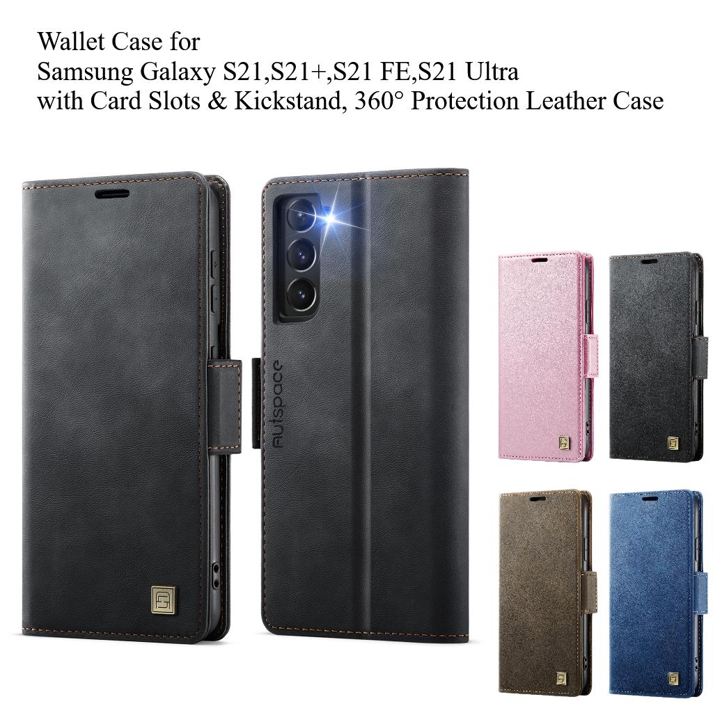 For Samsung Galaxy S21 Series.for Samsung S21, S21+, S21 FE, S21 Ultra Wallet Case with Card Slots & Kickstand, 360° Protection Leather Case