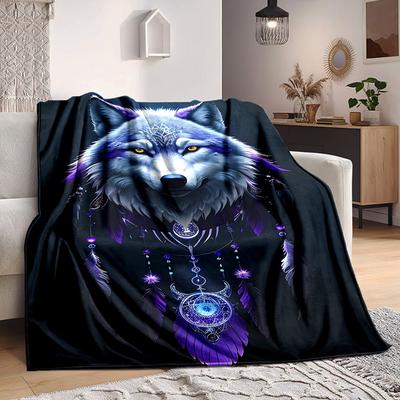1pc Wolf Dreamcatcher Blanket, Lightweight Flannel Throw Blanket for Sofa, Bed, Travel, Camping, Living Room, Office, Couch, Chair, and Bed