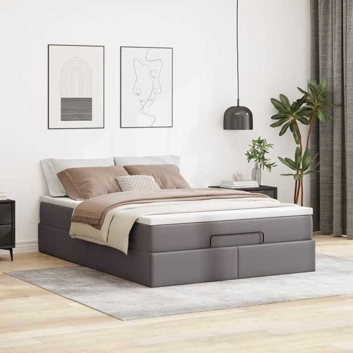 VidaXL Ottoman Bed Frame with Mattress Grey 140x190 Cm Faux Leather, Bed Frame, Upholstered Bed Frame, Bed Frame 3311039