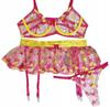 Beautiful Set Of Women's Underwear: Bra, Skirt, Thigh Straps, Thong M
