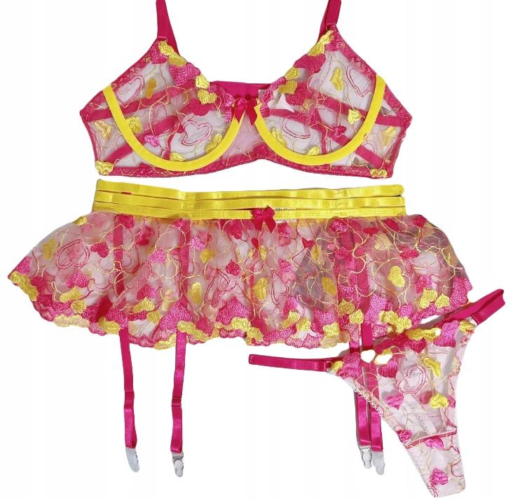 Beautiful Set Of Women's Underwear: Bra, Skirt, Thigh Straps, Thong M