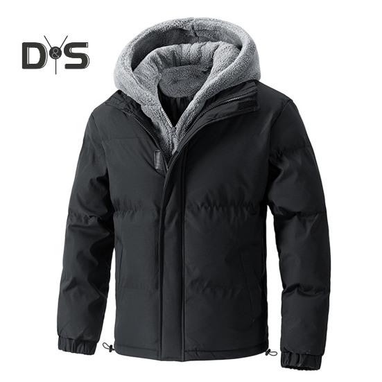 

Мужское хлопковое пальто с капюшоном, длинным рукавом, плюшевой подкладкой, имитация двухкомпонентной куртки с застежкой-молнией, ветрозащитная, термоизоляционная верхняя одежда 2XL чёрный