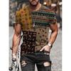 Camiseta masculina com estampas gráficas tribais, totem, gola redonda, abcde, outras estampas, rua, casual, manga curta, roupas estampadas