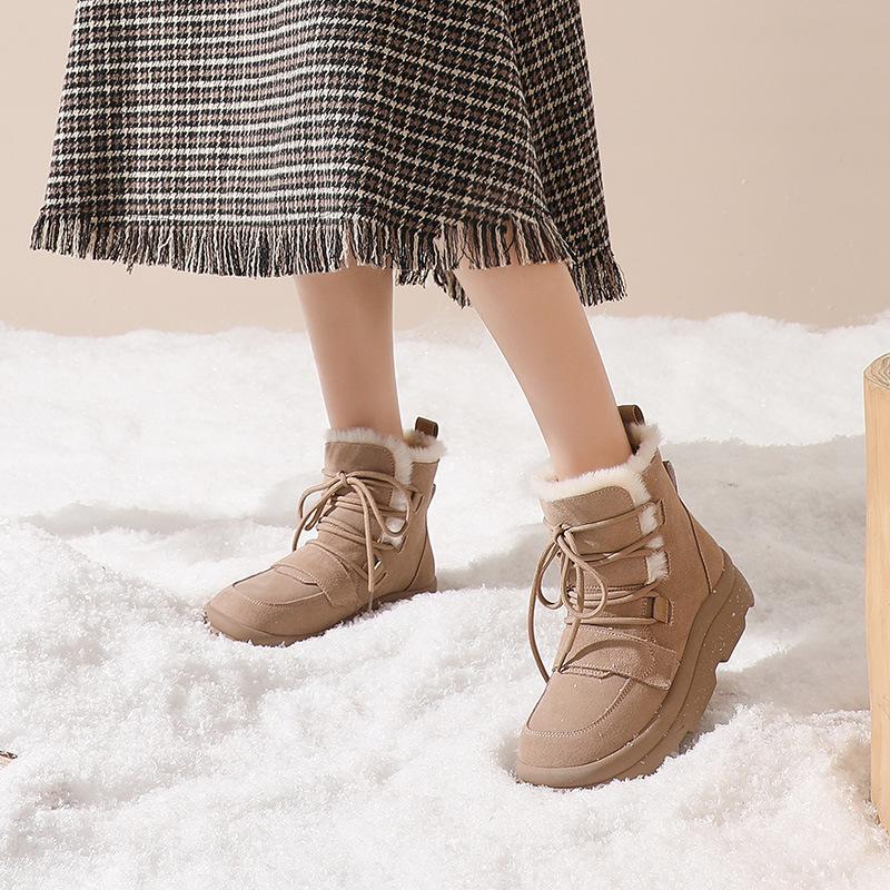 Augustus snow boots women's 2025 autumn and winter new sweet lady wind velvet thickened casual high-top cotton shoes