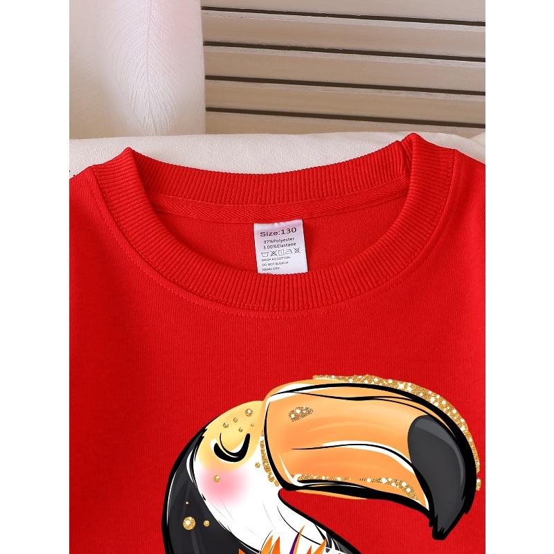 European sizes Crewneck Sweatshirt for Girls with Toucan, Tropical Flowers & Leaves, Soft Comfy Sportswear & Casual Attire