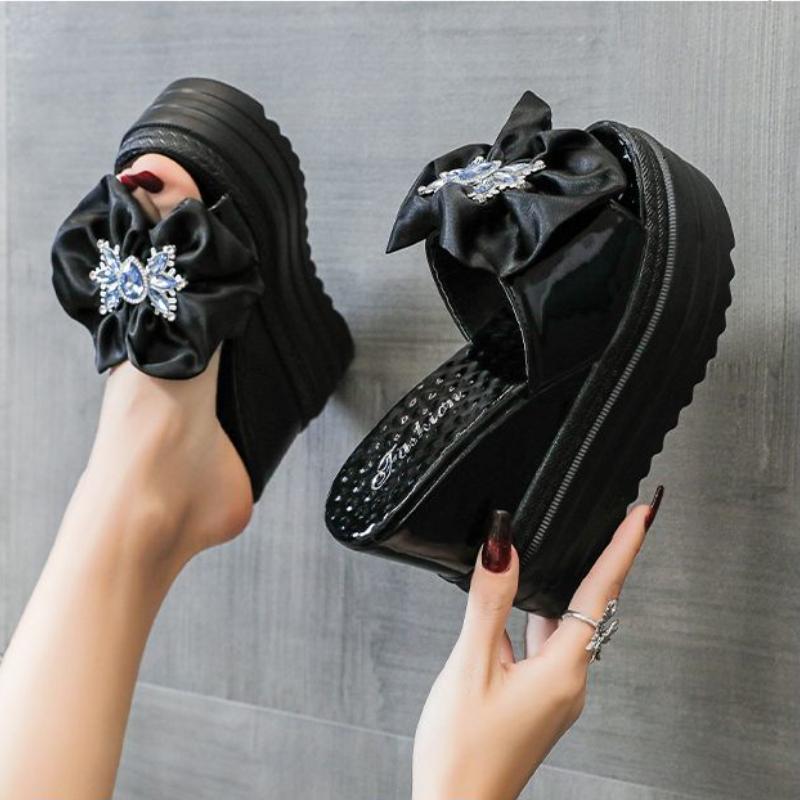 

LazySea/женские шлепанцы на очень высоком каблуке 12 см, шлепанцы с кристаллами и бабочками, увеличивающие рост, женские свадебные туфли, летняя обувь на платформе 39 чёрный