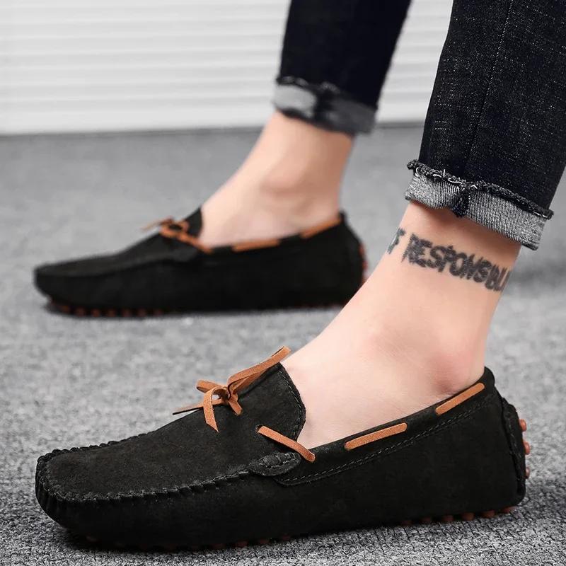 Fashion Summer Mens Suede Loafers Outdoor Non-Slip Lightweight Casual Walking Shoes Breathable Soft Bottom for Daily Walking Lazy Shoes