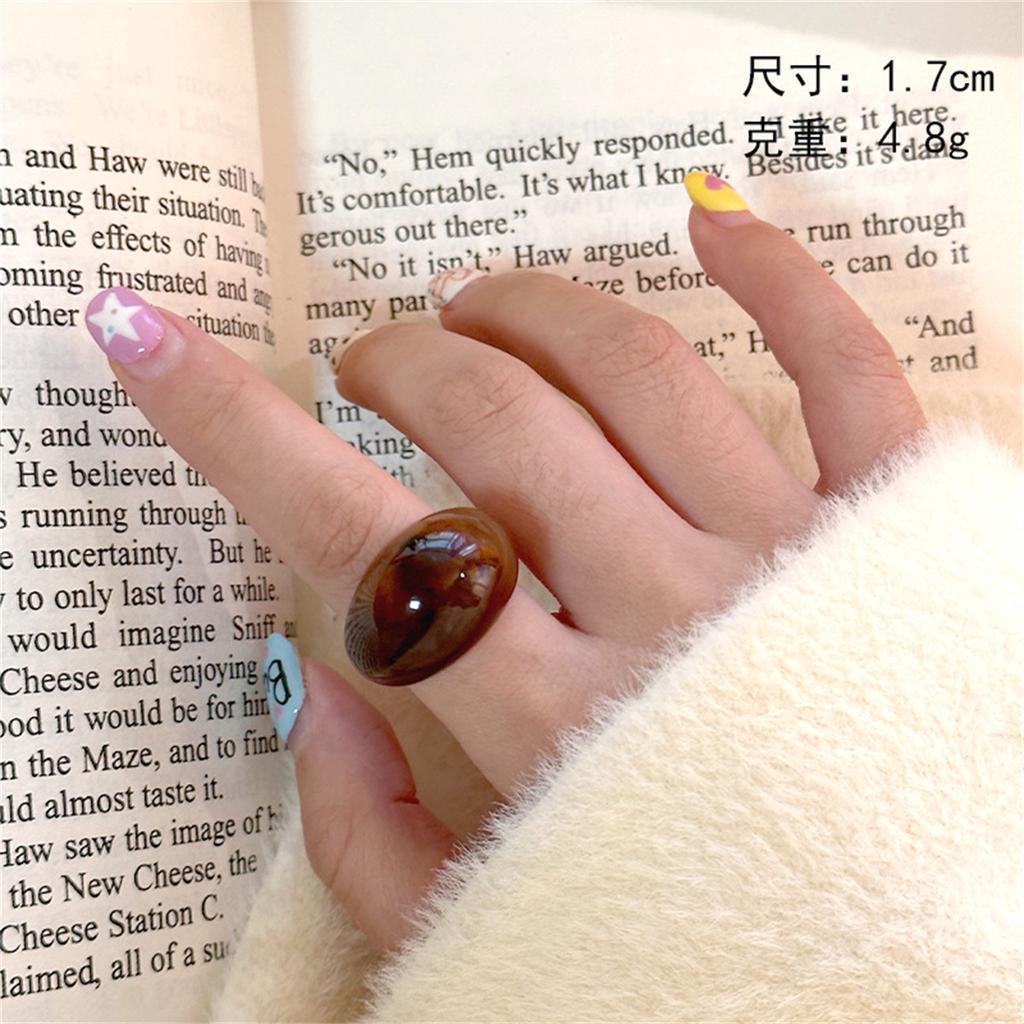 Vintage Braune Harz Breite Ringe Für Frauen Koreanische Geometrische Herz Rechteck Dicke Fingerringe Party Schmuck Zubehör