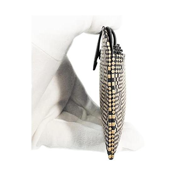 Inden-ya Inden Long Wallet Thin Deer Leather Black X White Lacquer Patterned Small Checkered Special Color 2107-11-167