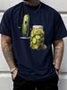 Unisex Rundhals T-Shirt Lustiges Ängstliches Gurkenglas Cartoon Print Weiche Baumwolle Essens Humor Neuheit Lässiges Tägliches Kurzarm Oberteil