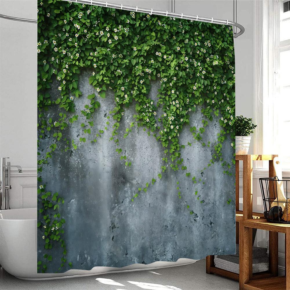 Floral Plants Shower Curtain Pink Roses Green Leaf Vines Botanical Home Decor For Bathroom Polyester Bathtub Curtains Cloth