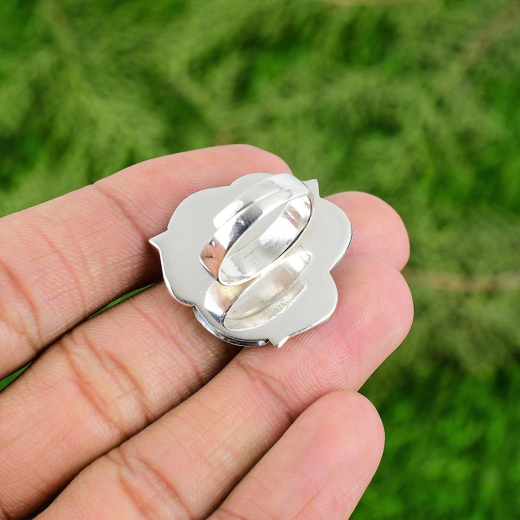Stackable Flower Adjustable Ring 925 Silver Natural Rainbow Moonstone