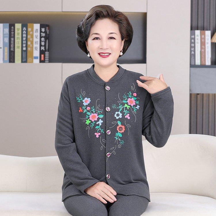 Thick Fleece-Lined Velvet Cardigan & Pants Set for Elderly Women, Plus Size - Perfect Winter Wear for Moms