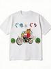 Wounisex Oversized T Shirt Japanese Cartoon Cat Riding Motorcycle Back Print Tees Harajuku Y2k Streetwear Casual Tops Unisex