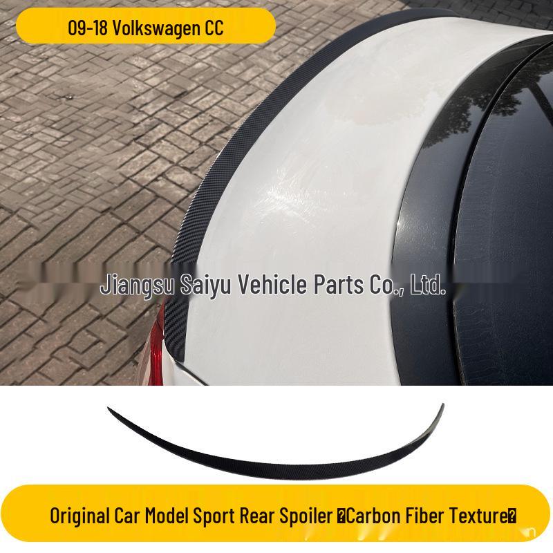 Volkswagen CC Rear Spoiler (2009-2018) - Non-Destructive, No-Punching Diffuser, Carbon Fiber Texture.