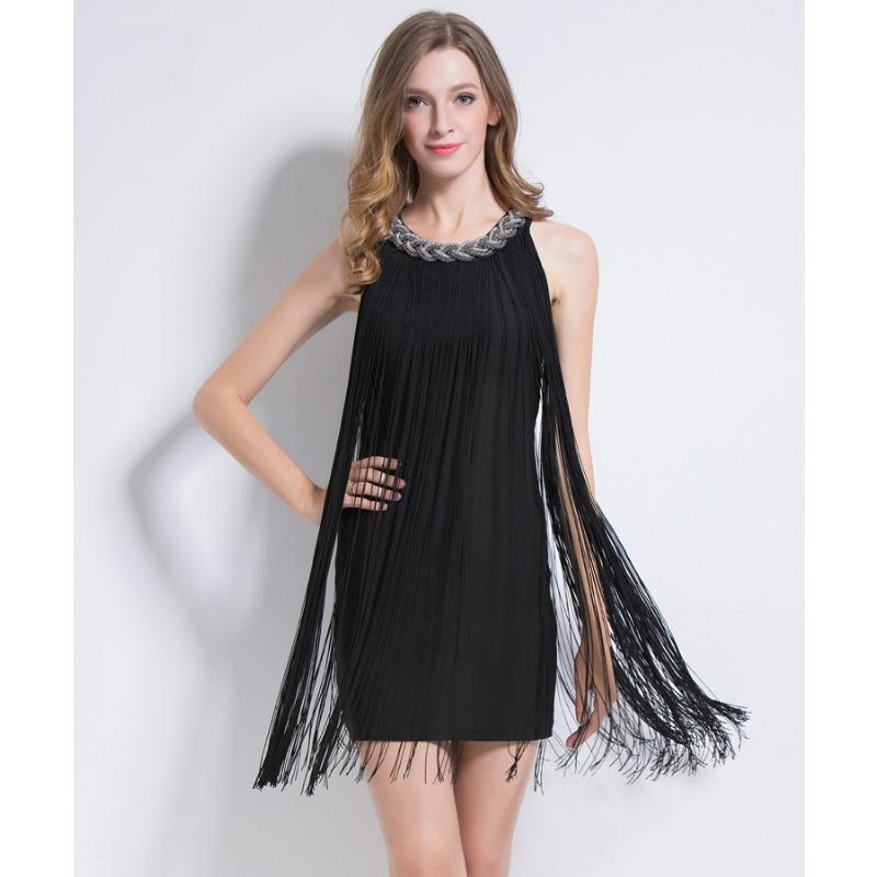 Robe Nouvelle Mode Col Halter Industrie Lourde Mode Irregular Gradient Robe à Franges Robe