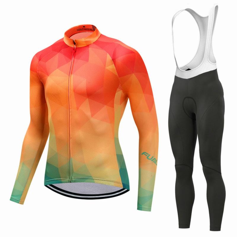 Mens Long Sleeve Cycling Jersey Set Breathable Quick Dry Bike Riding Sportswear