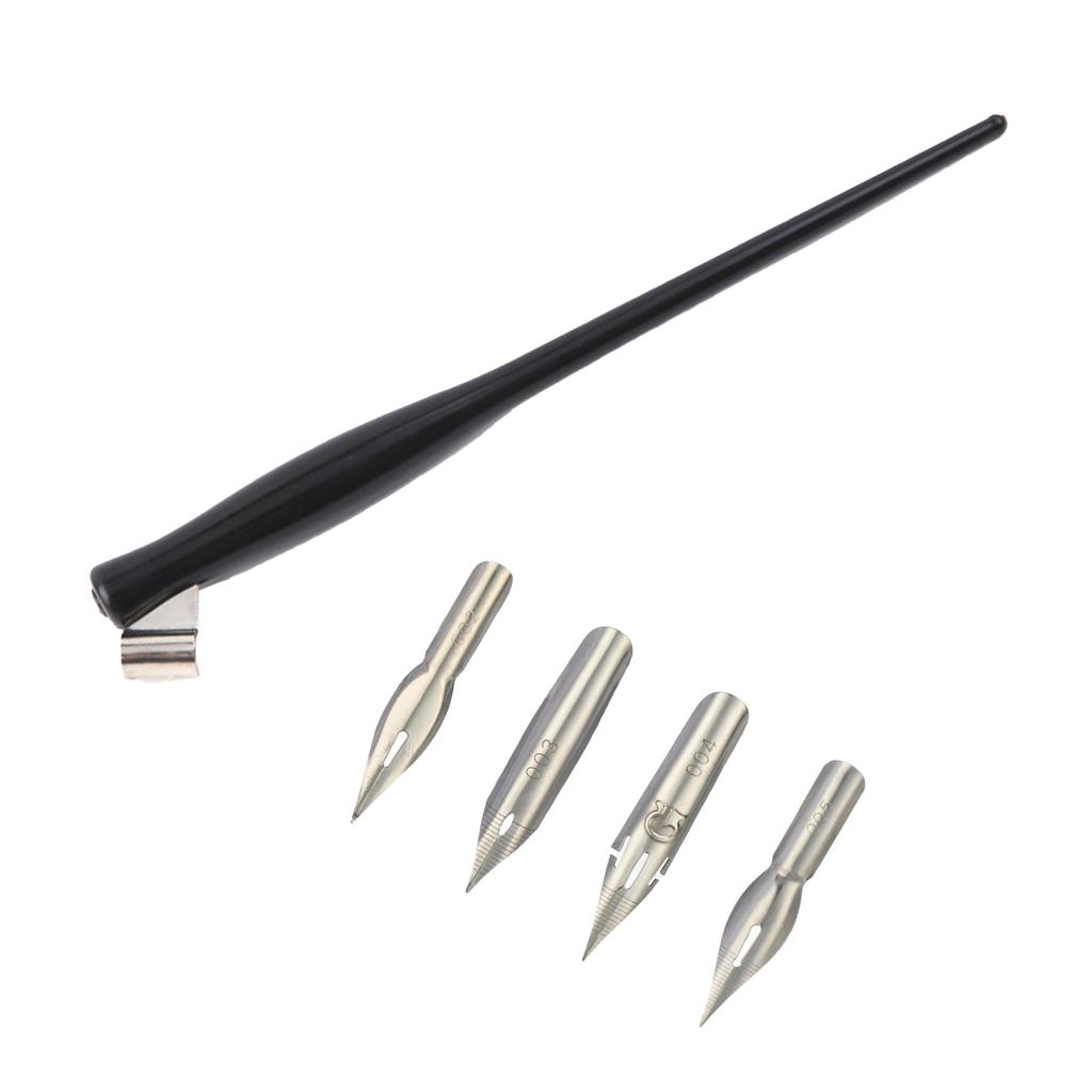Dip Pen Holder with 4 Interchangeable Tip Resin Dip Pen Holder Adjustable Metal Flange for Beginner Artist Writing