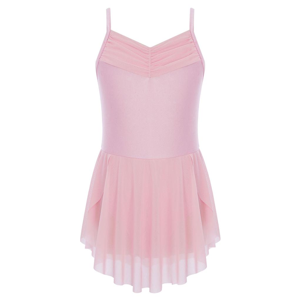 Girls Ballet Dresses Ballerina Practice Performance Ruched V Neck Spaghetti Straps Side Split Dress
