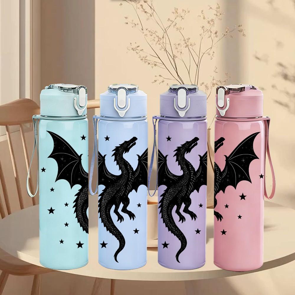 1PC Black Silhouette Dragon Art 750ml Color Plastic Sports Water Bottle Leakproof Flip Straw Lid Suitable for Sports Office Home Use