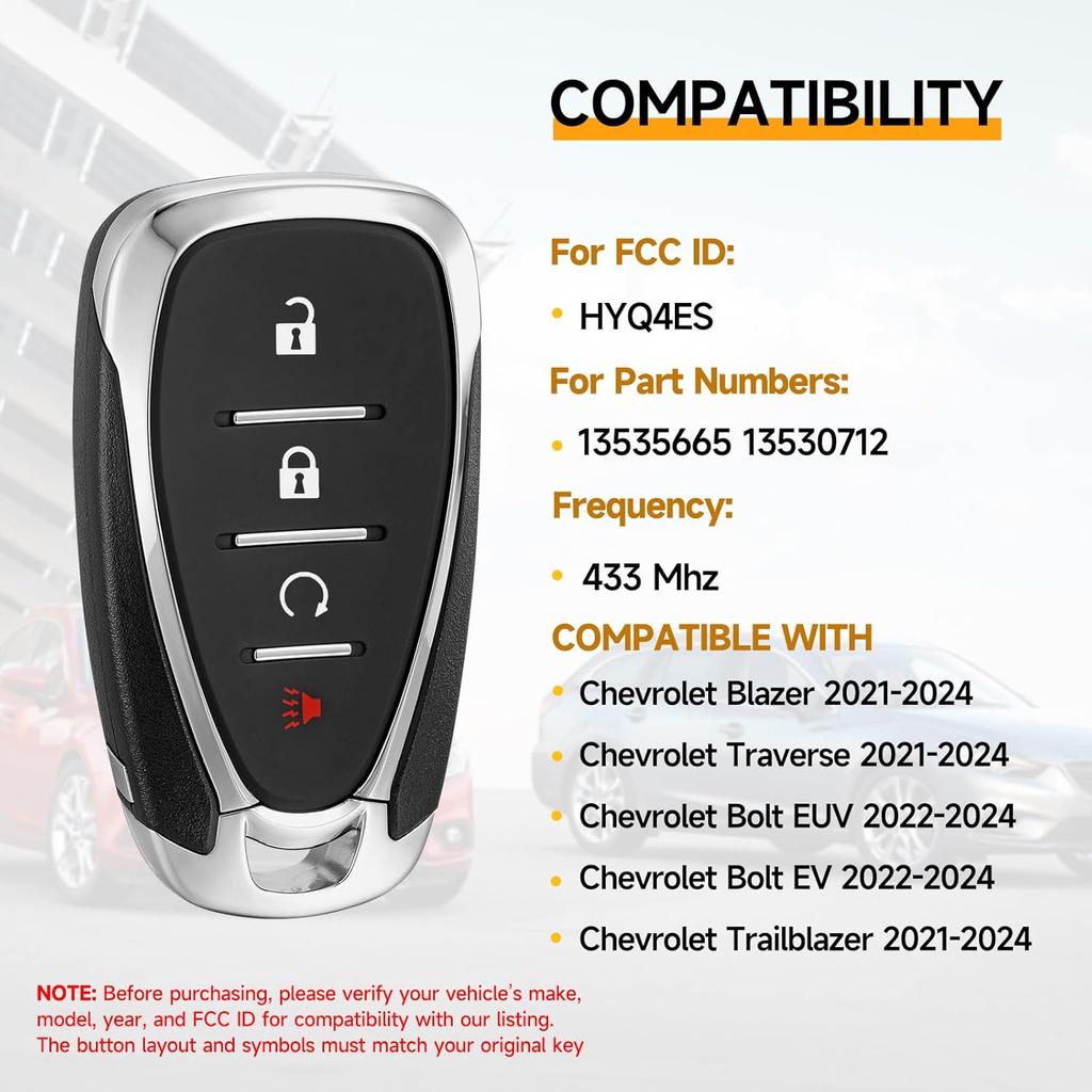 Smart Key Fob Replacement Fits for Chevy Blazer Traverse Trailblazer 2024 Chevy Bolt EUV/EV -2024 Proximity Car Keyless Entry Remote Control