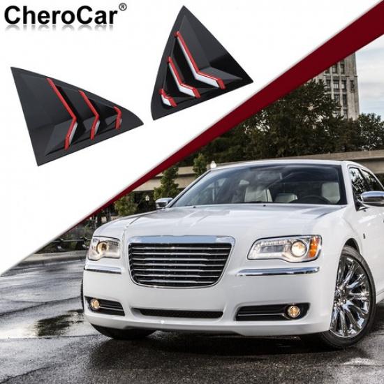 2XLine Side Window Louvers Air Vent Shades Tirm For Chrysler 300/300C Black Red