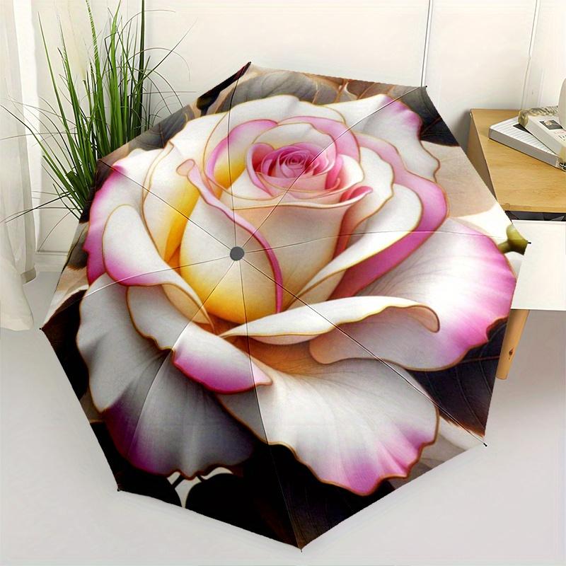 

1pc rose Bloom Folding Umbrella - Home Essential Portable Durable Iron Frame Suitable for All Seasons Perfect for Home Travel Iron&8K