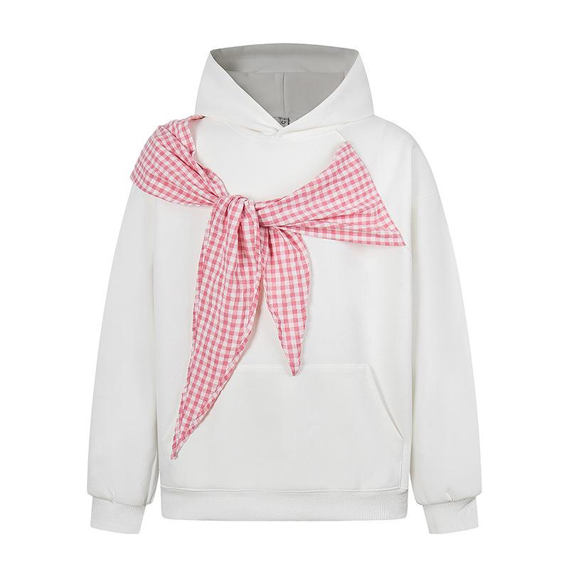 American Retro Bow Plaid Strap Autumn and Winter Hooded Sweatshirt Men and Women Loose Casual Heavy Jacket Tops XL 7749₽