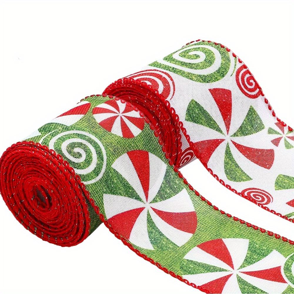 

2 рулона рождественских конфет, мятных ниток, окантовочная лента, широкая рождественская конфетная лента, мешковина, лента для рукоделия, венок, украшение на рождественскую елку, подарочная упаковка для вечеринки 2rolls