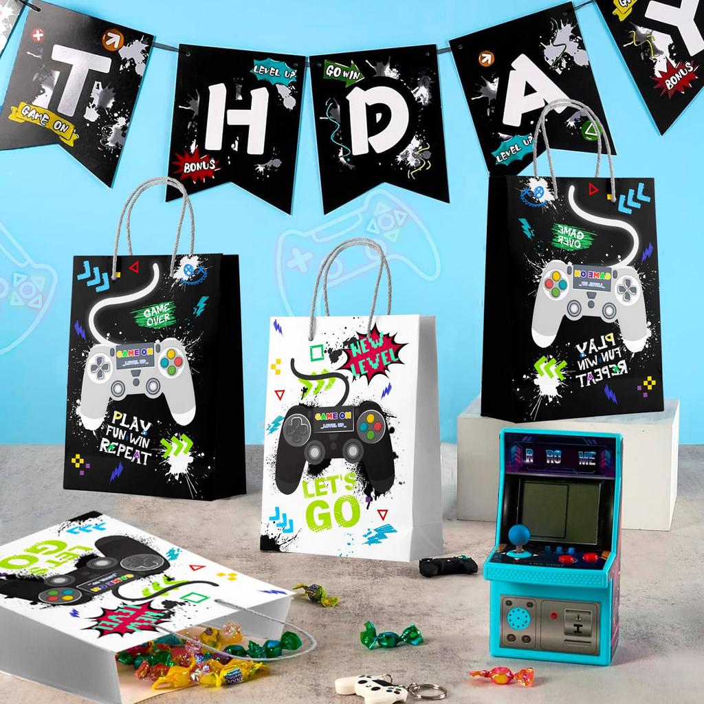 Gamer Party Bags, 16 Pcs Video Game Goodie Bags Set Party Favor Bags Gaming Birthday Gift Bag for Video Game Birthday Decorations