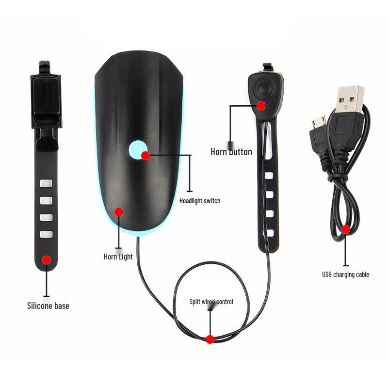 USB Wiederaufladbare Fahrradhupe & Scheinwerfer - Wasserdichtes Multifunktions-Fahrradlicht für Nachtfahrten