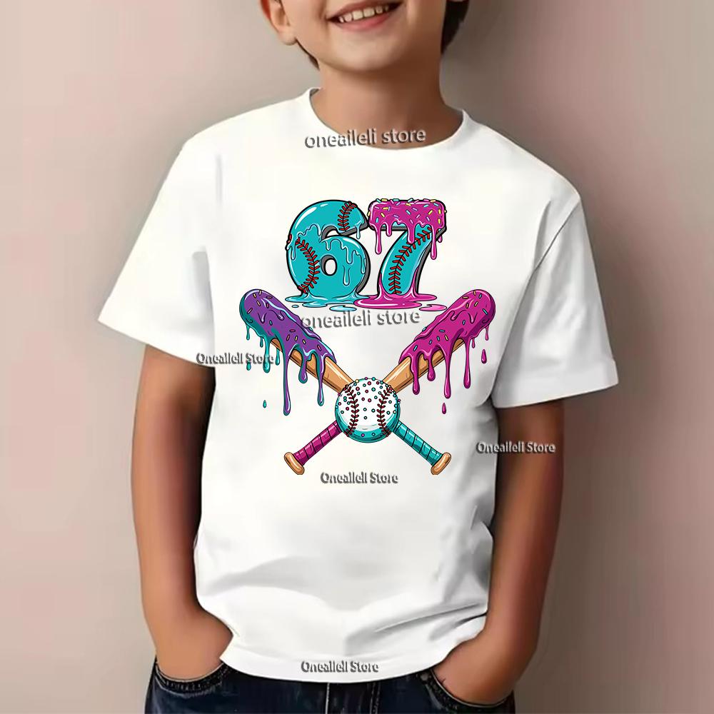 Kids Summer T-shirt Boys Girls Sport Number Print Top Casual Short Sleeve Wear